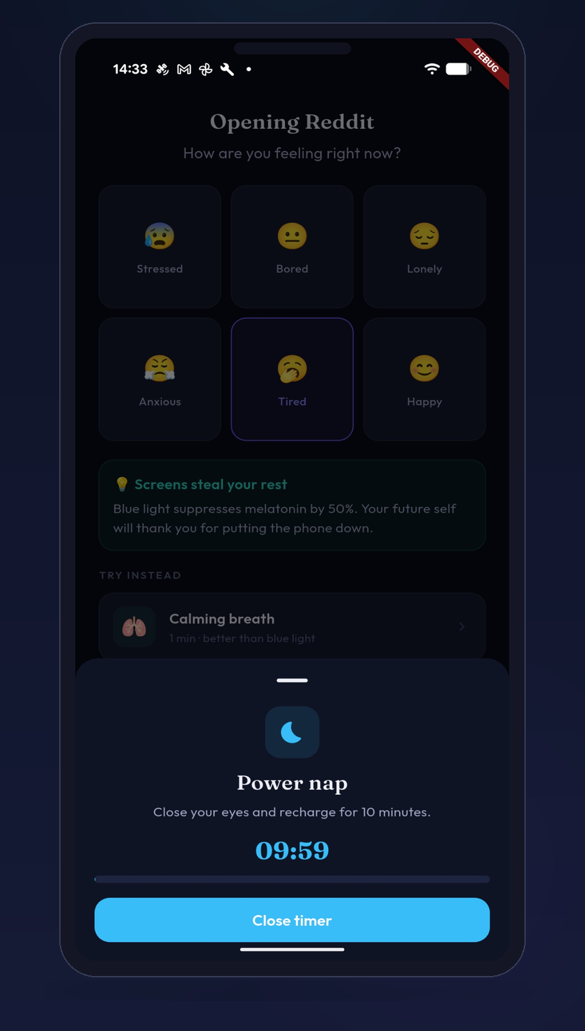 DopaMind check-in screen